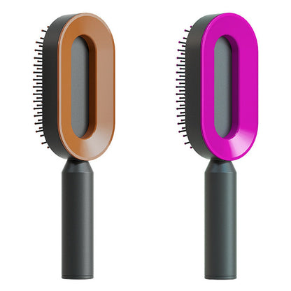 Self Cleaning Hair Brush For Women One-key Cleaning Hair Loss Airbag Massage Scalp Comb Anti-Static Hairbrush Set O