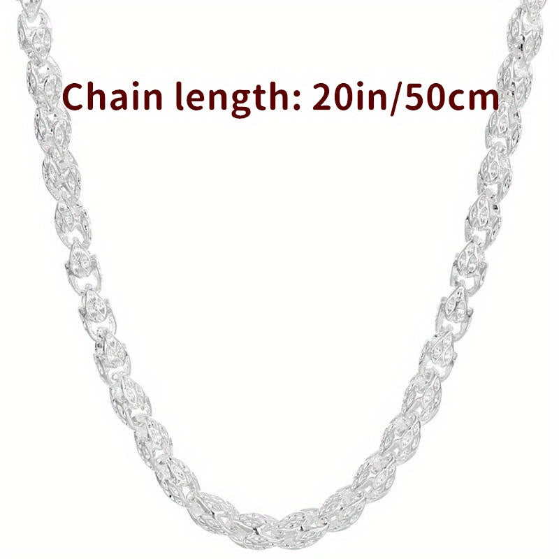 S925 Sterling Silver Round Bamboo Chain Necklace For Man Women Silvery 20in/50cm