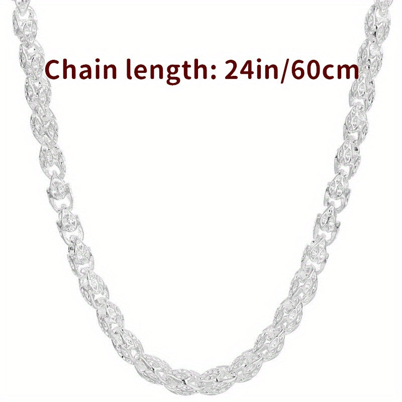 S925 Sterling Silver Round Bamboo Chain Necklace For Man Women Silvery 24in/60cm