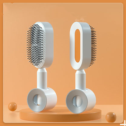 Self Cleaning Hair Brush For Women One-key Cleaning Hair Loss Airbag Massage Scalp Comb Anti-Static Hairbrush Orange set