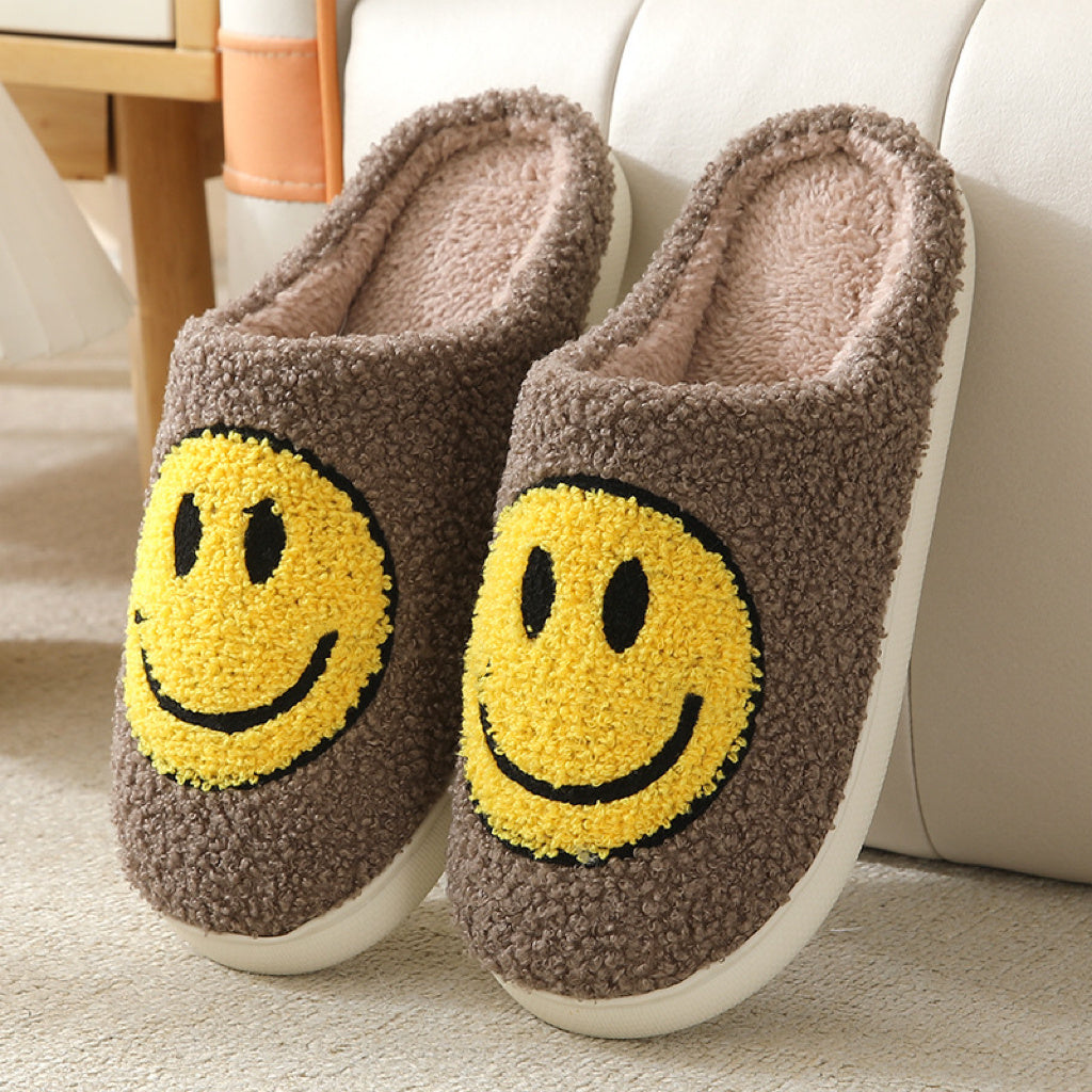 Women's Kawaii Smile Face Design Slippers, Warm Slip On Plush Lined Shoes, Women's Indoor Home Slippers