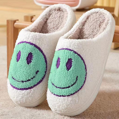 Women's Kawaii Smile Face Design Slippers, Warm Slip On Plush Lined Shoes, Women's Indoor Home Slippers