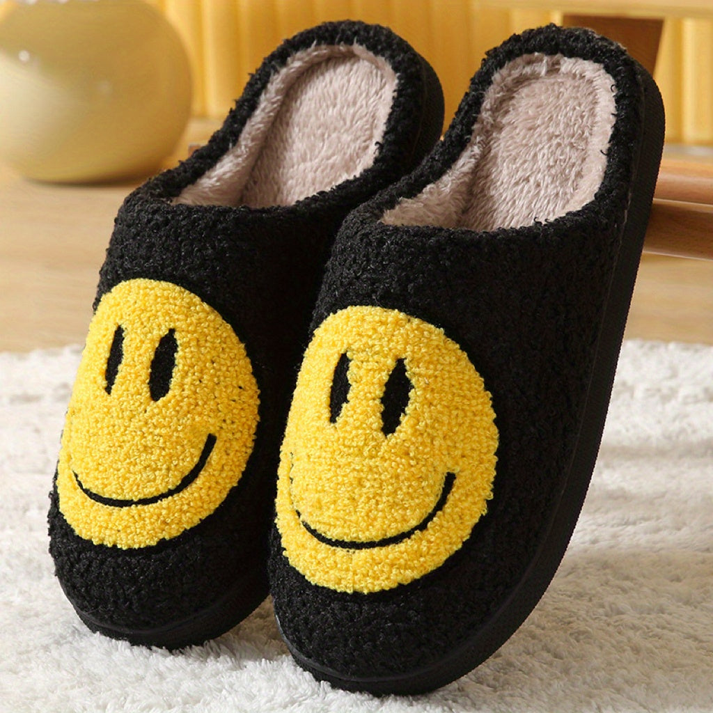 Women's Kawaii Smile Face Design Slippers, Warm Slip On Plush Lined Shoes, Women's Indoor Home Slippers