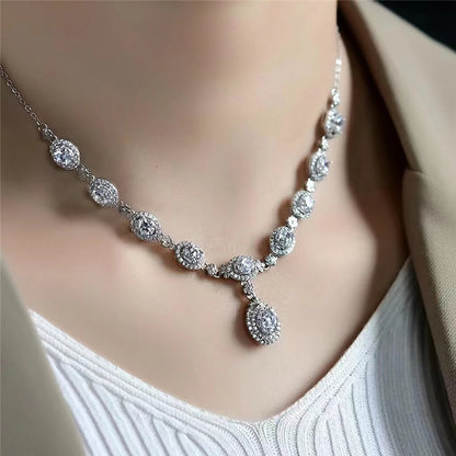 6 Stones 5mm Full Moissanite Necklace S925 Silver Water Drops Versatile Clavicle Chain Women's Evening Dress Wedding Jewelry