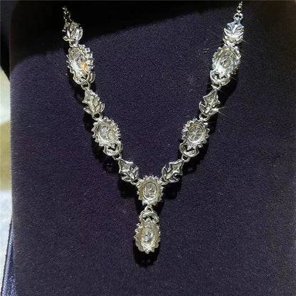 6 Stones 5mm Full Moissanite Necklace S925 Silver Water Drops Versatile Clavicle Chain Women's Evening Dress Wedding Jewelry