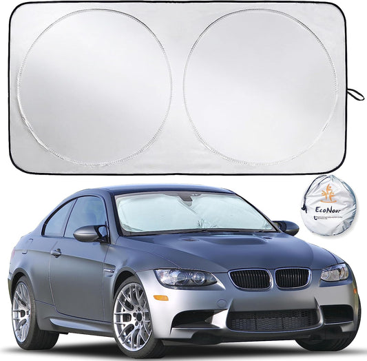 EcoNour Car Windshield Sun Shade | Reflector Sunshade Offers Ultimate Protection for Car Interior | Cool Car Reflective Sun Blocker Fits Small Sedans, Mini SUVs, & Hatchbacks | Medium (64 in x32 in)