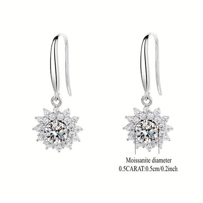 Moissanite Sunflower Drop Earrings 925 Sterling Silver Women's Summer Jewelry Mother's Day Proposal Engagement Wedding Anniversary Birthday Gift