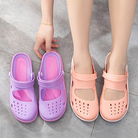 Women's Cut Out Flat Clogs, Waterproof Non Slip Breathable Slippers, Lightweight Durable Slippers