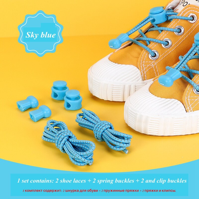 Elastic laces child shoe laces no tie kids reflective elastic shoelaces quick lazy rubber laces for sneakers 21 colors 100cm Sky Blue
