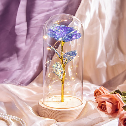 Mothers Day Gifts Beauty and The Beast Preserved Roses In Glass Galaxy Rose LED Light Artificial Flower Gift for Mom Women Girls Wood Base-Blue China
