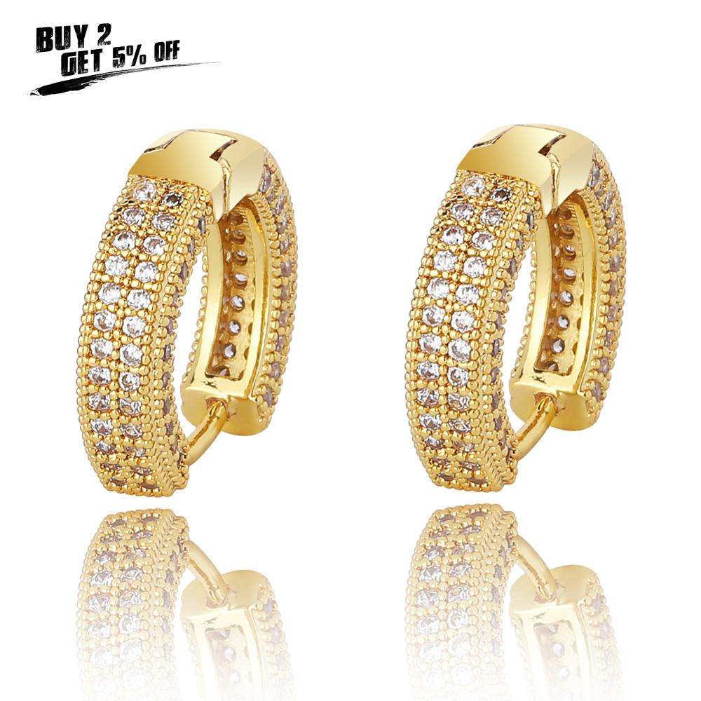 JINAO Gold/Silver Color Plated Iced Out Double row CZ Stone Stud Earring Hip Hop Rock Jewelry Earrings For Male Female Gifts