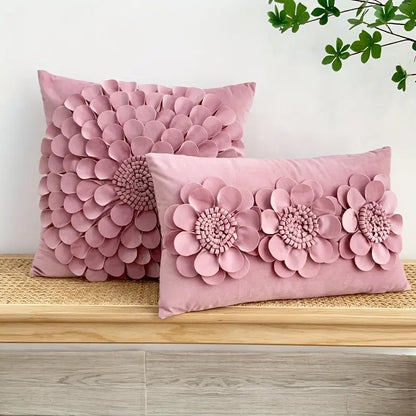 Handcrafted 3D Floral Dutch Velvet Pillow Cover, Zippered Glam Accent for Living Room Decor - Hand Wash dealsjust