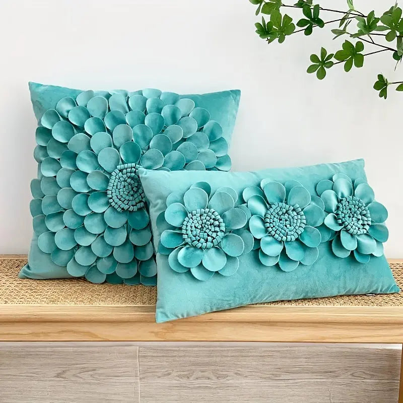 Handcrafted 3D Floral Dutch Velvet Pillow Cover, Zippered Glam Accent for Living Room Decor - Hand Wash dealsjust