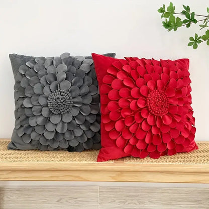 Handcrafted 3D Floral Dutch Velvet Pillow Cover, Zippered Glam Accent for Living Room Decor - Hand Wash dealsjust