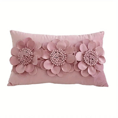 Handcrafted 3D Floral Dutch Velvet Pillow Cover, Zippered Glam Accent for Living Room Decor - Hand Wash dealsjust