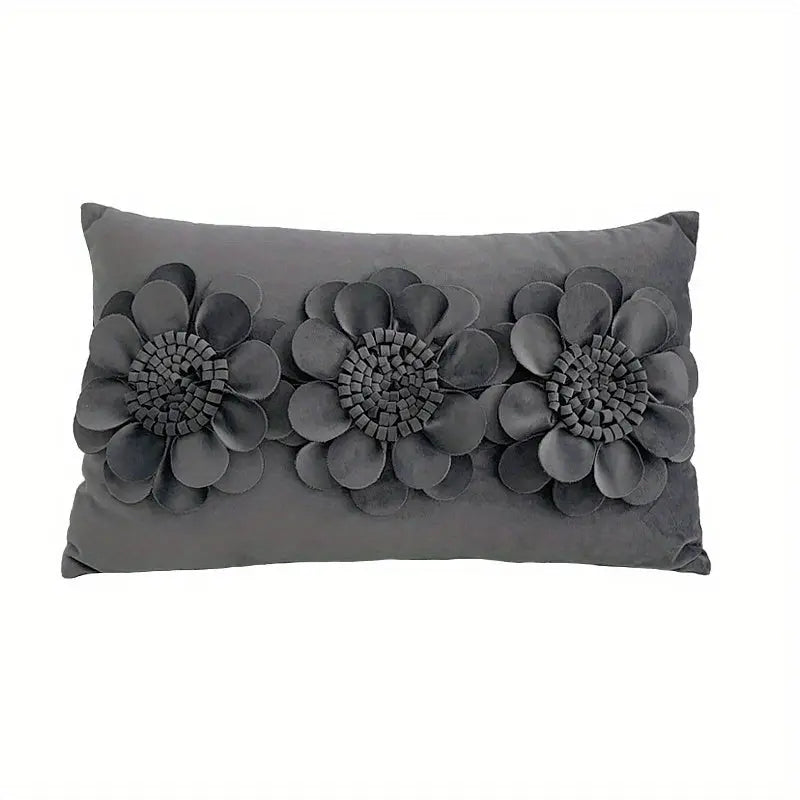 Handcrafted 3D Floral Dutch Velvet Pillow Cover, Zippered Glam Accent for Living Room Decor - Hand Wash dealsjust