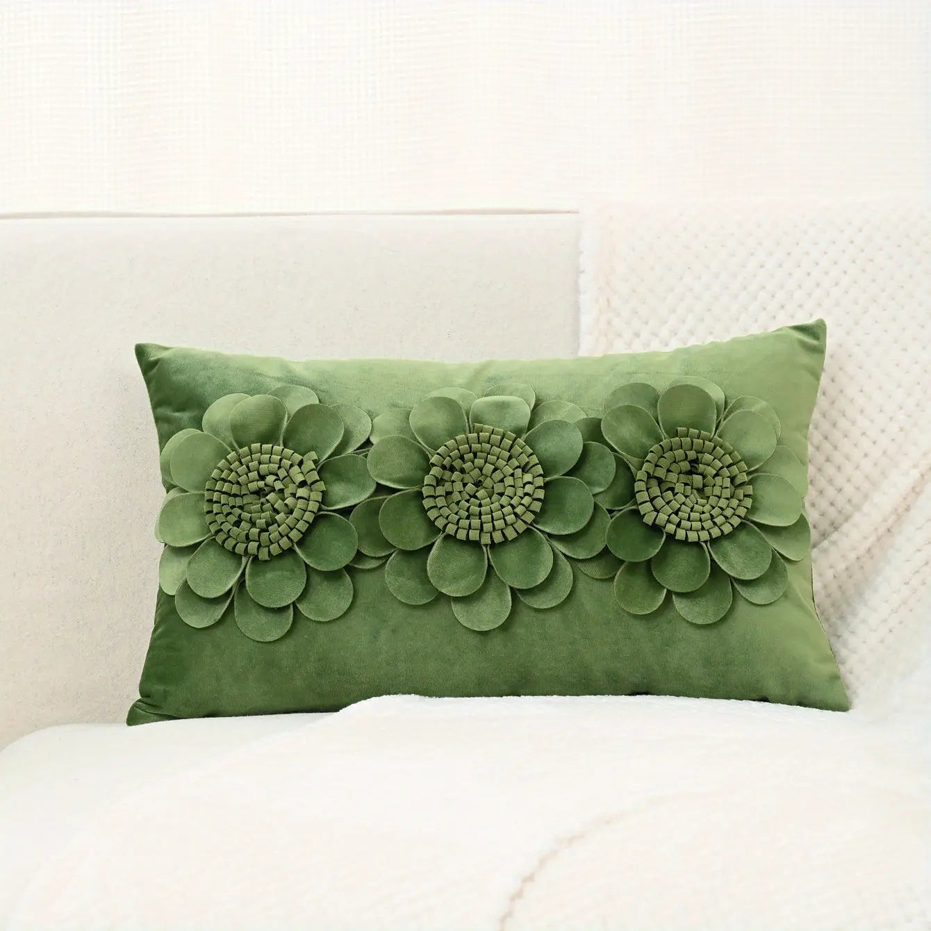 Handcrafted 3D Floral Dutch Velvet Pillow Cover, Zippered Glam Accent for Living Room Decor - Hand Wash dealsjust