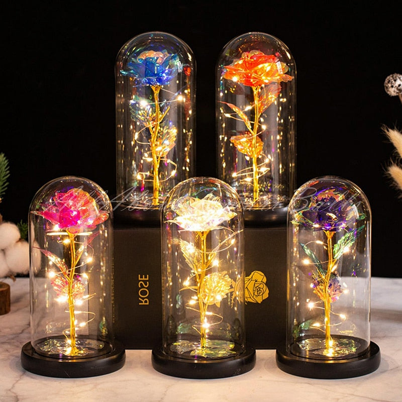 Mothers Day Gifts Beauty and The Beast Preserved Roses In Glass Galaxy Rose LED Light Artificial Flower Gift for Mom Women Girls