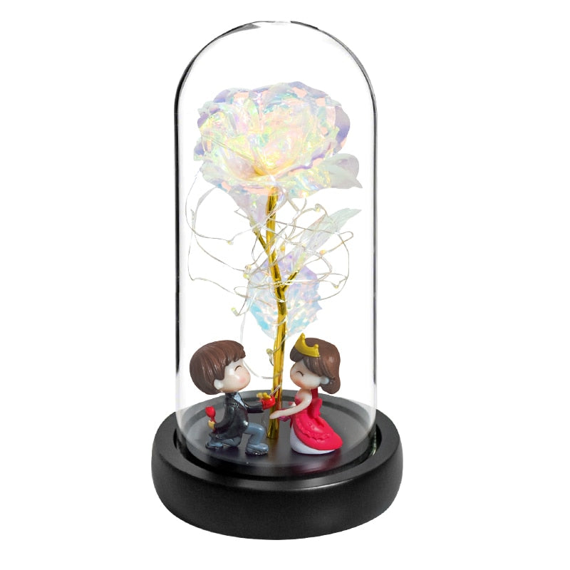 Mothers Day Gifts Beauty and The Beast Preserved Roses In Glass Galaxy Rose LED Light Artificial Flower Gift for Mom Women Girls Doll-7 China