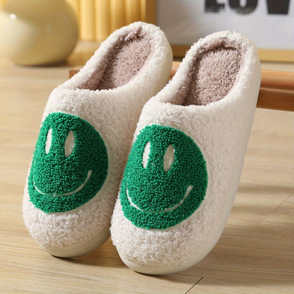 Women's Kawaii Smile Face Design Slippers, Warm Slip On Plush Lined Shoes, Women's Indoor Home Slippers