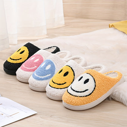 Women's Kawaii Smile Face Design Slippers, Warm Slip On Plush Lined Shoes, Women's Indoor Home Slippers