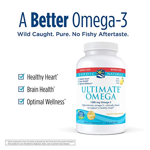 Nordic Naturals Ultimate Omega, Lemon Flavor - 210 Soft Gels - 1280 mg Omega-3 - High-Potency Omega-3 Fish Oil with EPA & DHA - Promotes Brain & Heart Health - Non-GMO - 105 Servings