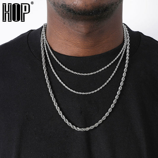 HIP Hop Width 3mm 4mm 5mm Rope Chain Necklace Twisted Gold Silver Color 316L Stainless Steel Necklaces For Women Men Jewelry