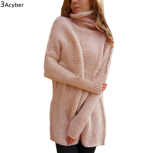 Winter Sweater Women Long Sweaters Knitted Turtle Neck