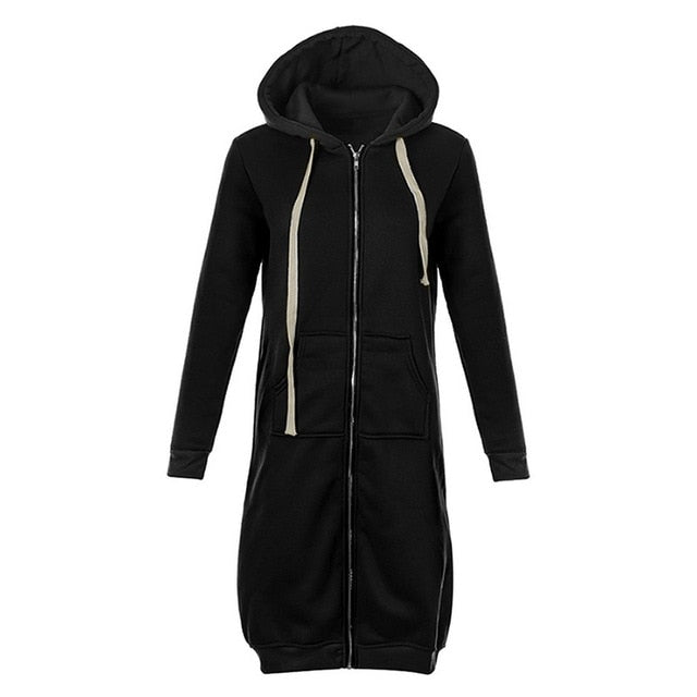 Winter Women Long Hoodies Coat black