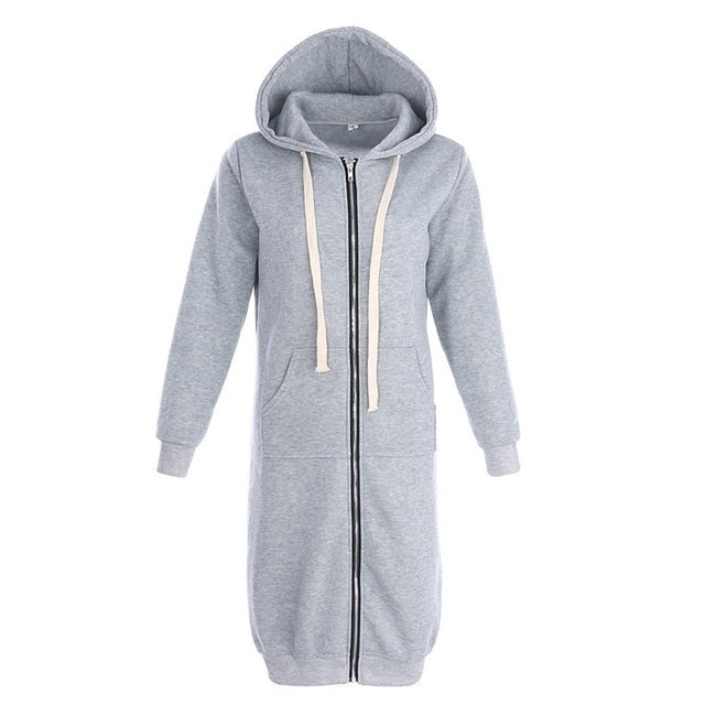 Winter Women Long Hoodies Coat grey