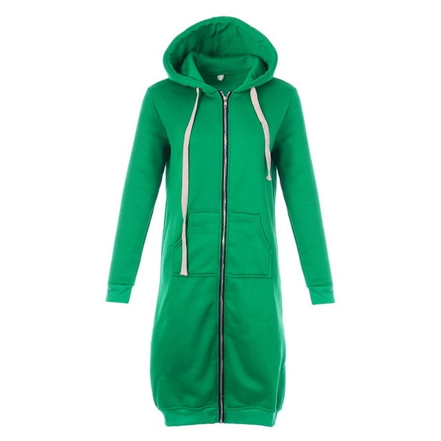 Winter Women Long Hoodies Coat green