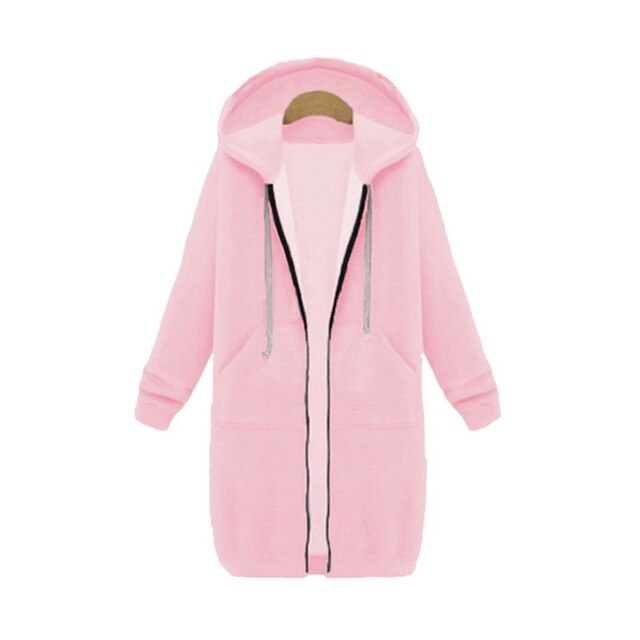 Winter Women Long Hoodies Coat pink