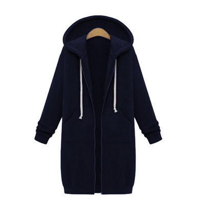 Winter Women Long Hoodies Coat deep blue